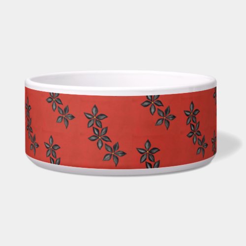 Black flower red background watercolor bowl