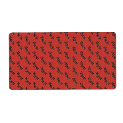 Black flower red background watercolor label