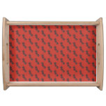 Black flower red background watercolor serving tray