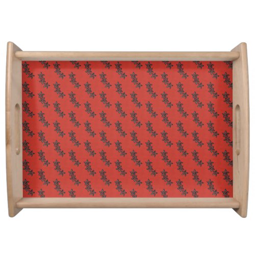 Black flower red background watercolor serving tray