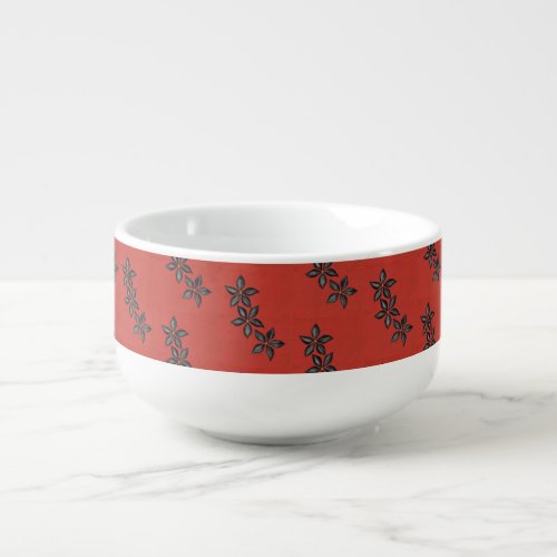 Black flower red background watercolor soup mug