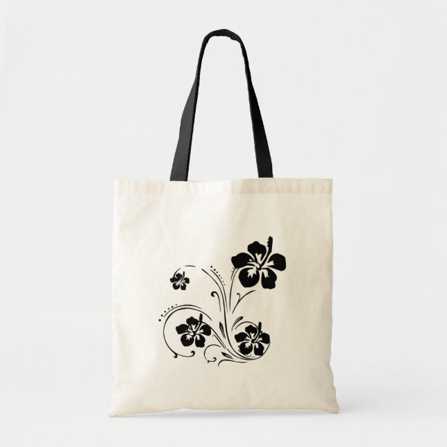 Black Flower Stencil Personalized Tote Bag (Front)