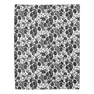 Black Flower Stripe Pattern Duvet Cover