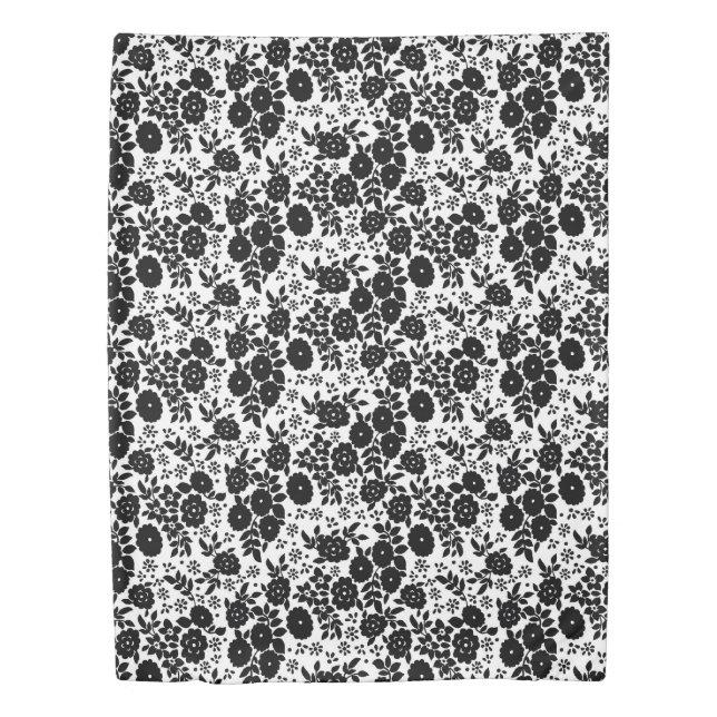 Black Flower Stripe Pattern Duvet Cover (Front)