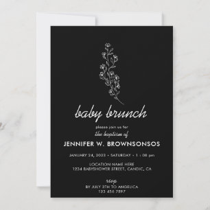 Black Flower Summer Fall Brunch Baptism Invitation
