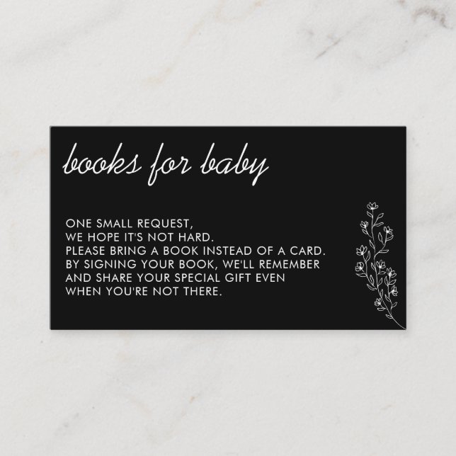 Black Flower Summer Fall Gift Books Baby Enclosure Card (Front)