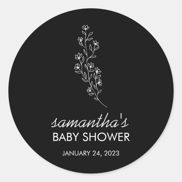 Black Flower Summer Fall Save Date for Baby Classic Round Sticker