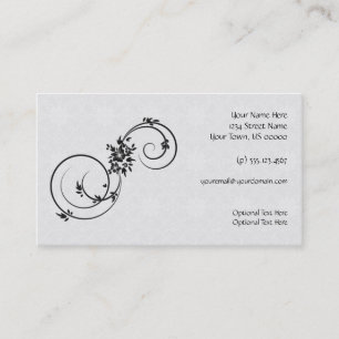 Black Flower Swirls Gray Background Calendar Business Card