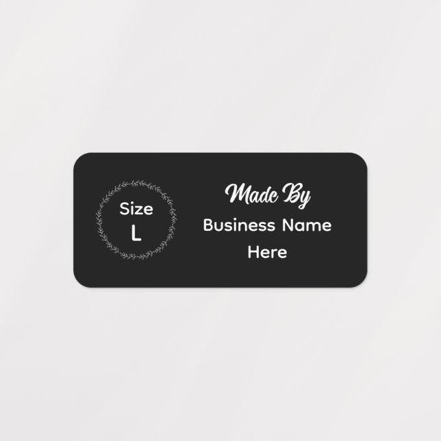Black Flower Wreath Cloth Size Clothing Labels (Design 1)