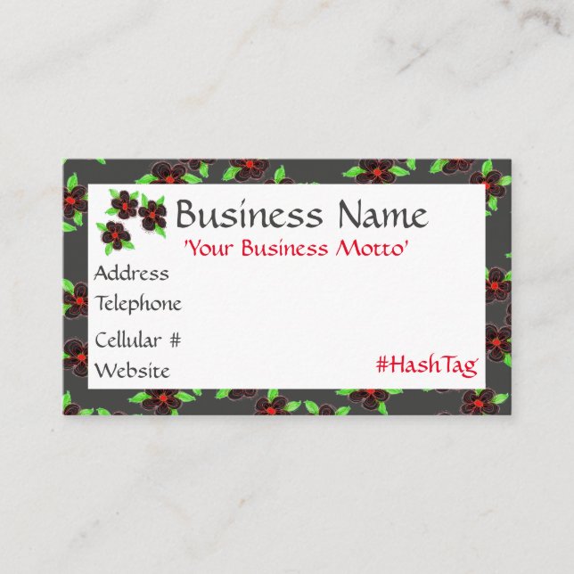 Black Flowered Designer Business Card (Front)
