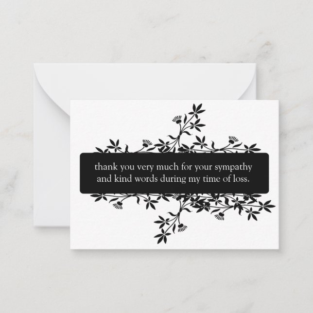Black Flowers After Funeral Thank You Cards (Front)