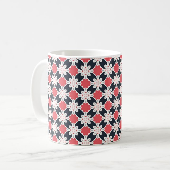 Black Flowers and Pink Flower Pattern  Coffee Mug (Front Left)