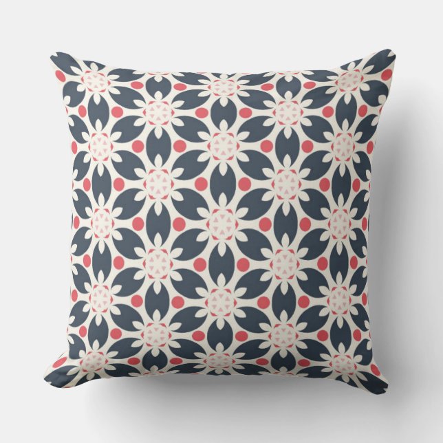 Black Flowers and Pink Spots Pattern Throw Pillow (Front)