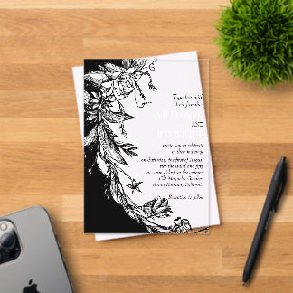 Black flowers and typography floral wedding acrylic invitations