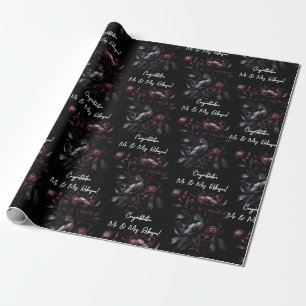 Black flowers congratulations mr and mrs wedding wrapping paper