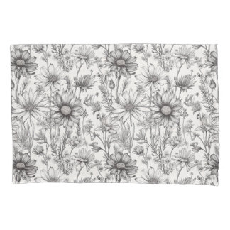 Black flowers drawing pillow case