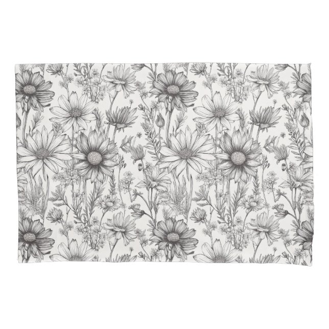 Black flowers drawing pillow case (Front)