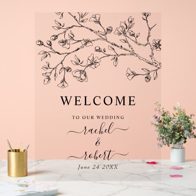 Black flowers floral wedding welcome sign (Wedding)