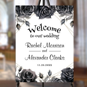 Black Flowers Gothic Wedding Welcome Sign
