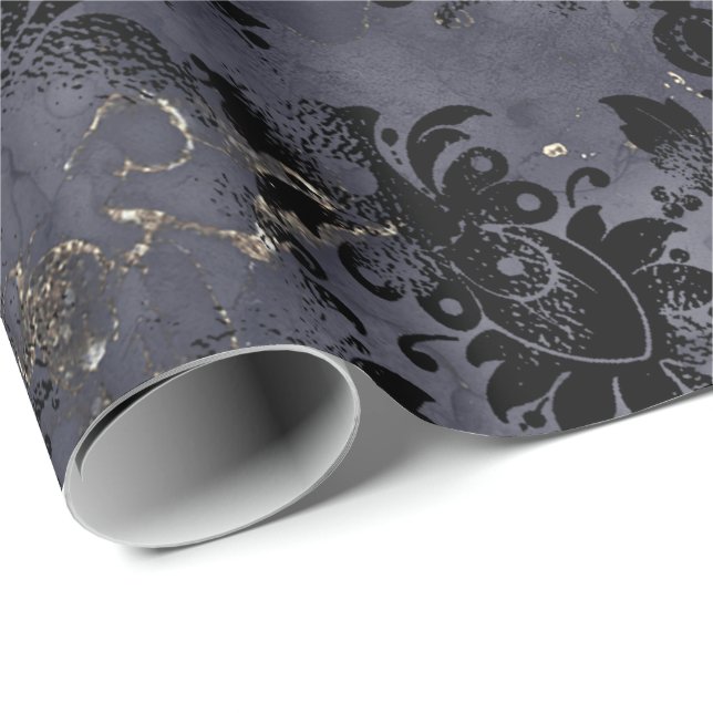 Black Flowers Graphite Sepia Grungy Ink Shabby Wrapping Paper (Roll Corner)