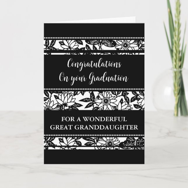 Black Flowers Great Granddaughter Graduation Card (Front)
