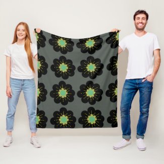 Black Flowers Hippie Pattern  Fleece Blanket