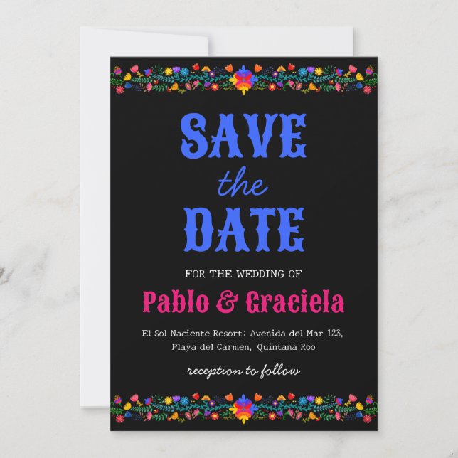 black flowers mexican save the date invitation (Front)
