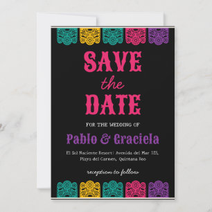 black flowers mexican save the date invitation