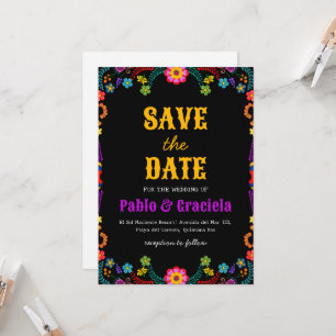 black flowers mexican save the date invitation