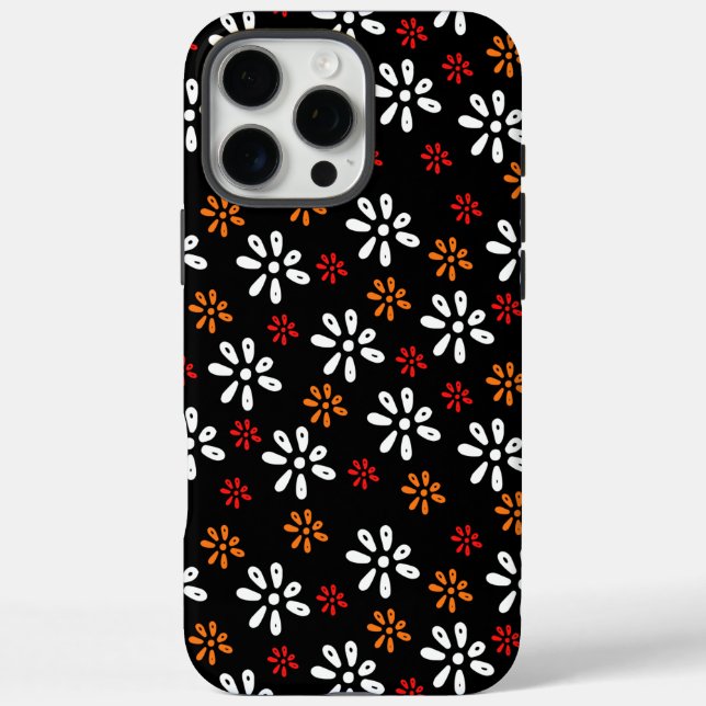 Black Flowers Pattern iPhone 16 Pro Max Case (Back)