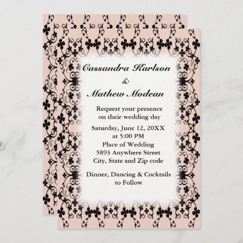 Black Flowers Vines Pale Dogwood or Color Choice Invitation