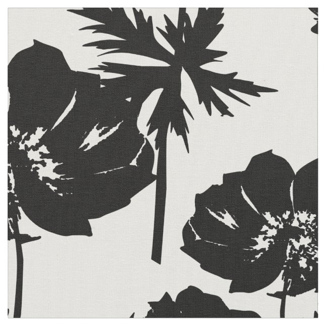 Black flowers, white, Monochrome Fabric (Close Up)