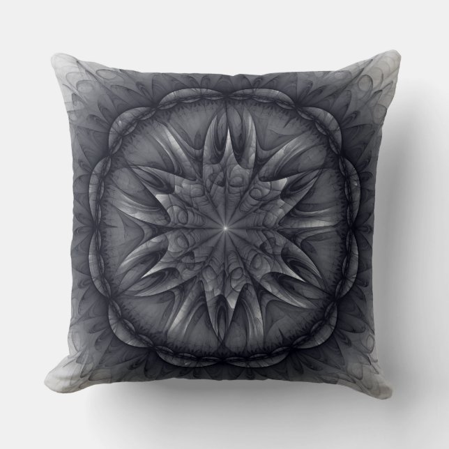 Black flowery spiritual pattern throw pillow (Front)