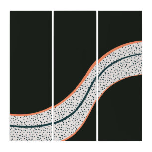 Black Flowy Line Dots Triptych