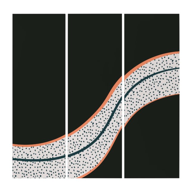 Black Flowy Line Dots Triptych (Front)