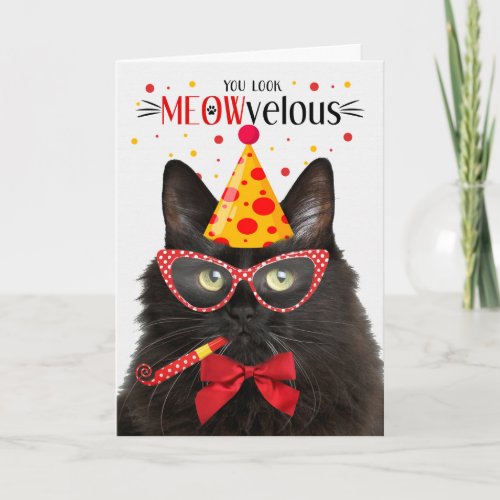 Black Fluffy Cat MEOWvelous Birthday Card