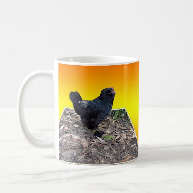 Black Fluffy Rooster Dimensional Art, Coffee Mug (Left)