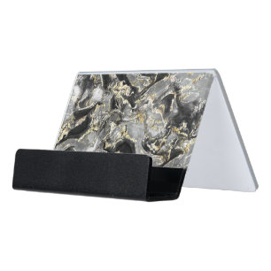 Black Fluid Marble Desk Business Card Holder