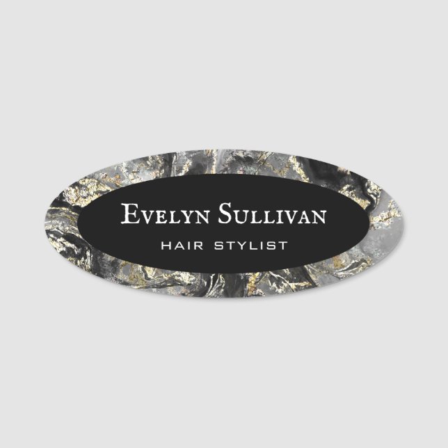 Black Fluid Marble Name Tag (Front)