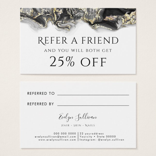 black fluid marble referral card (Front & Back)