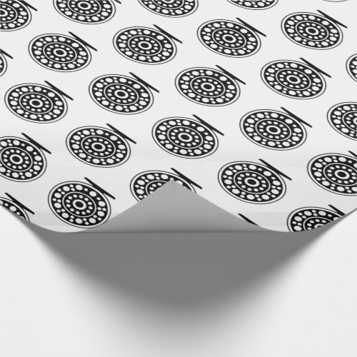 Black Fly Fishing Fly Reel Fisherman Angler White Wrapping Paper