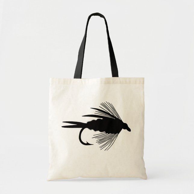 Black fly fishing lure tote bag (Front)