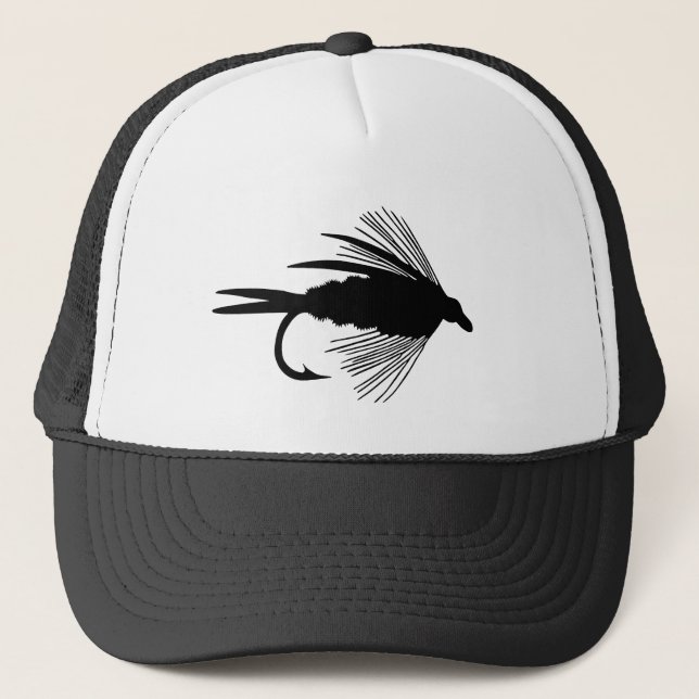 Black fly fishing lure trucker hat (Front)
