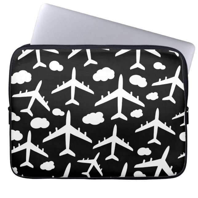 Black flying airplanes aircraft pattern design  laptop sleeve (Front)