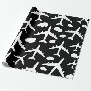 Black flying airplanes aircraft pattern design wrapping paper
