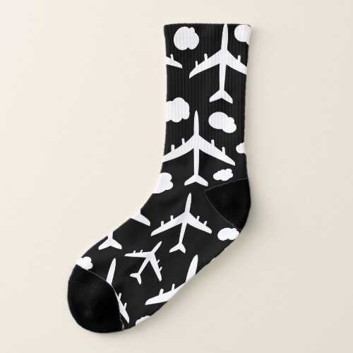 Black flying airplanes aircraft pattern  socks