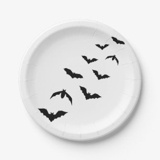 Black Flying Bat Silhouettes Simple Halloween Paper Plates