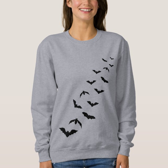 Black Flying Bat Silhouettes Simple Halloween Sweatshirt (Front)