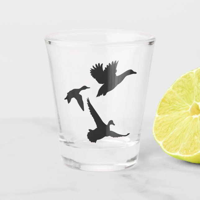 Black Flying Ducks Silhouette Shot Glass (Front)
