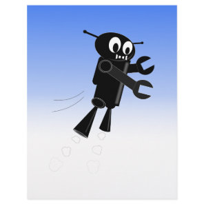 Black Flying Robot Blue Sky Background